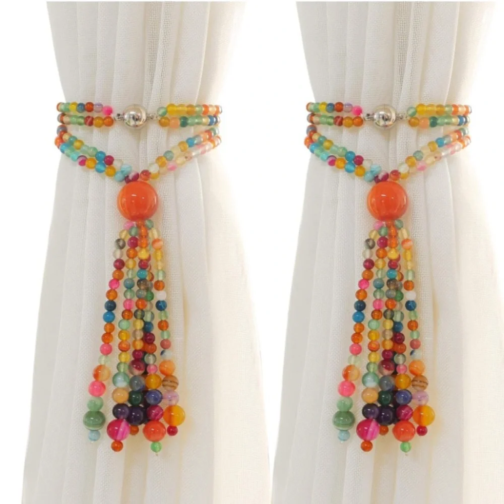 PEDOBO PRE-LOVED MAGNETIC 2 CURTAIN TIEBACKS AGATE BEADS CURTAIN/DRAPE TIES